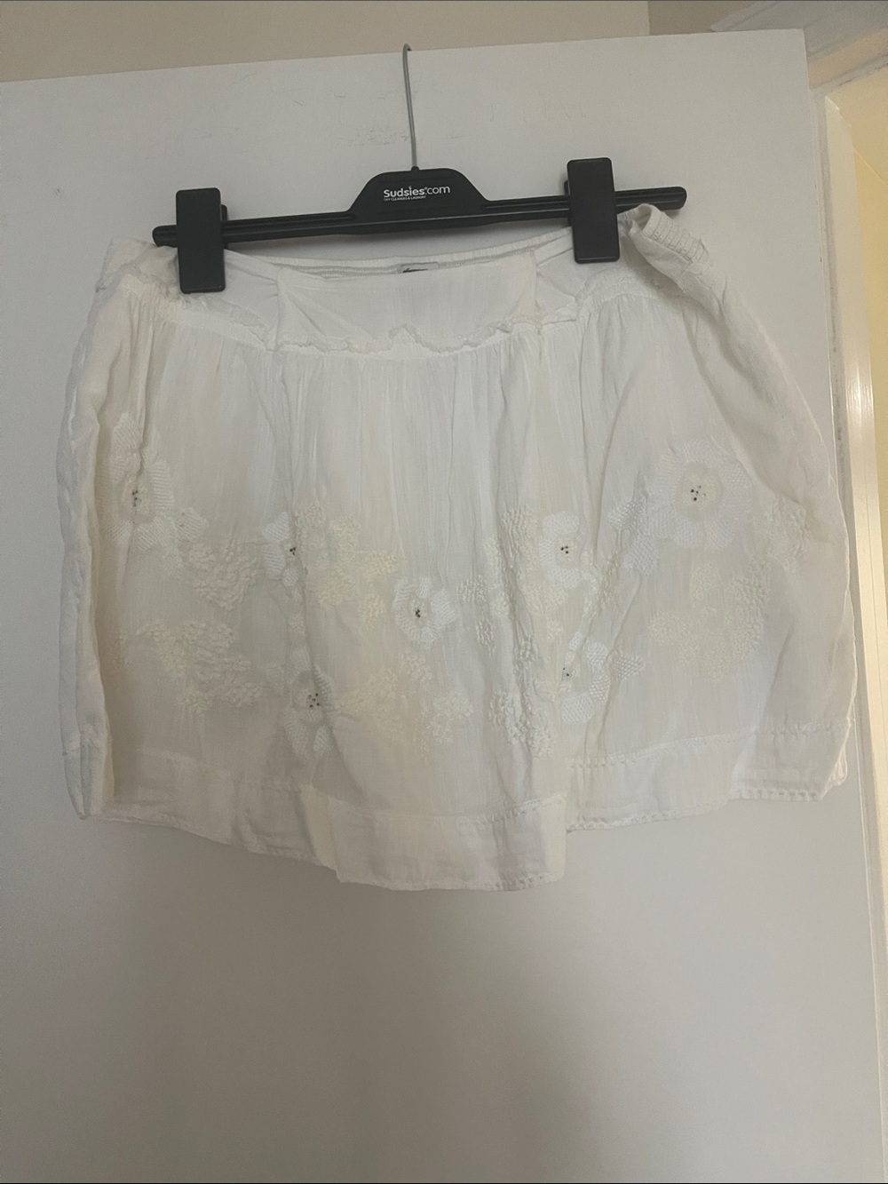 White Embroidered Cotton Mini Skirt